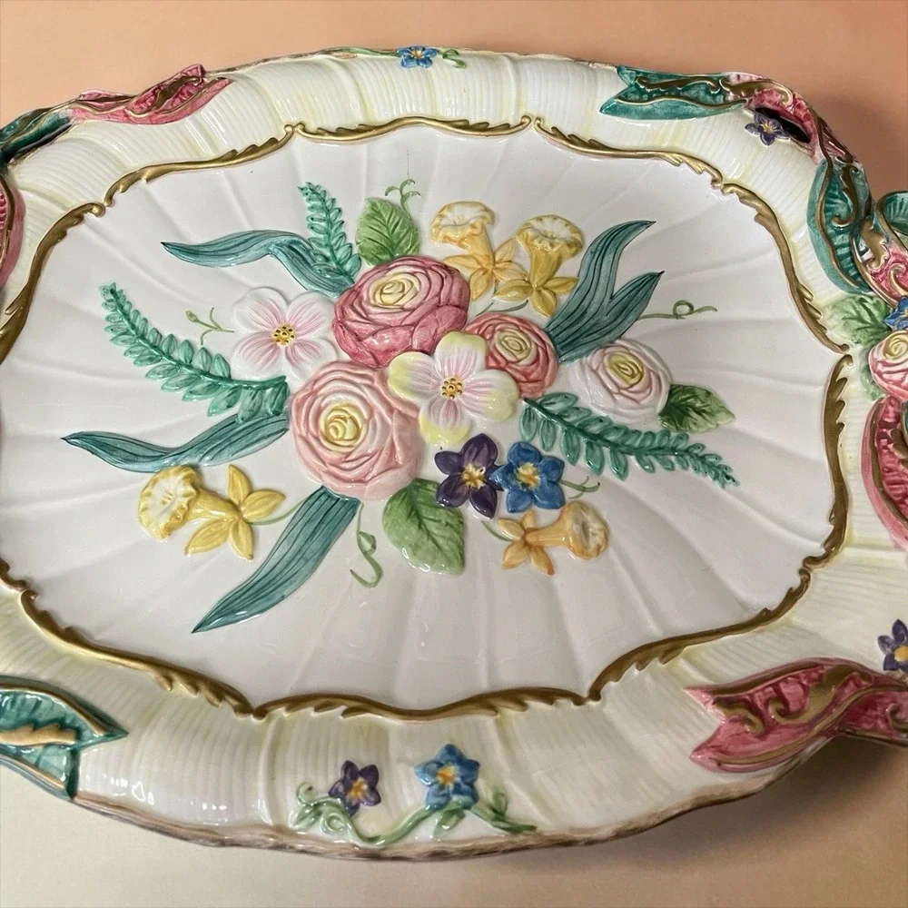Fitz & Floyd Woodland Spring Large Oval Embossed‎ Serving Platter Floral Flowers